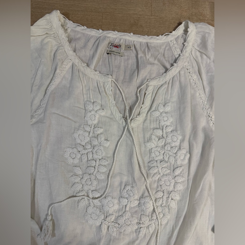 Faherty Cream boho Embroidered Blouse - Picture 3 of 8